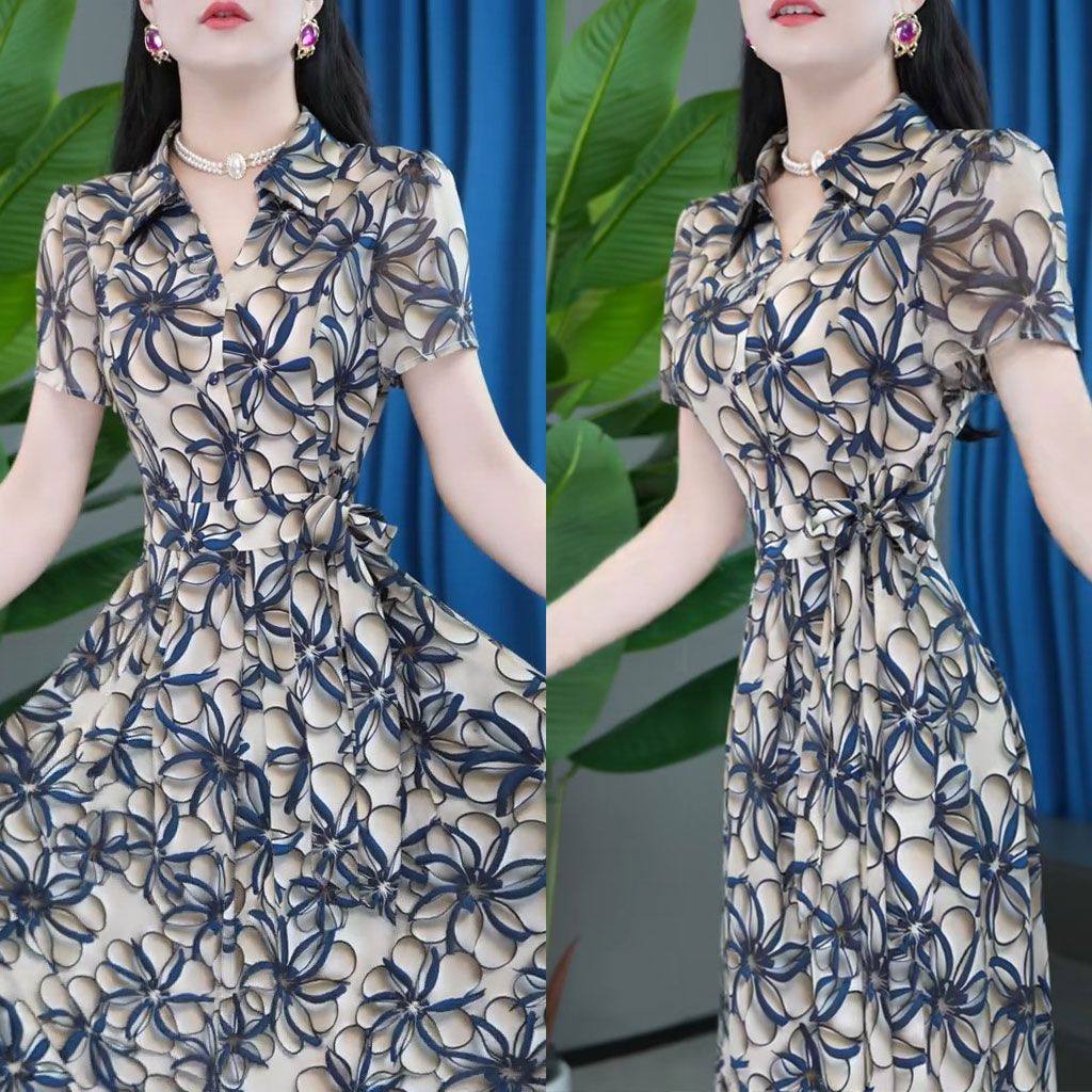 2025年夏季新款时尚短袖连衣裙女气质收腰显瘦中长款休闲印花裙子,女装/女士精品,连衣裙,淘宝优惠券,粉丝福利购,淘宝优惠卷