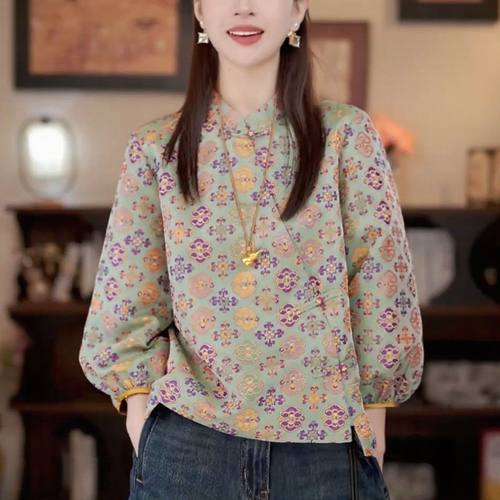 时尚洋气设计感印花别致长袖小衫