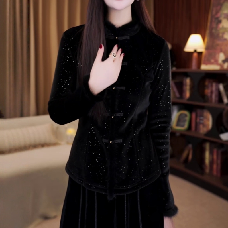 上衣绒衫女中式国风休闲打底衫