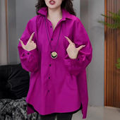 洋气宽松遮肉显瘦中长款 时尚 休闲上衣 女2026春季 新款 百搭长袖 衬衫