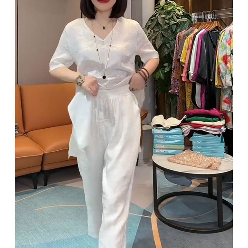 单件/套装 2025夏季新款显瘦V领中长款九分两件套女