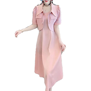 时尚外搭小西服连衣裙两件套女2026夏季新款遮肚小香风显瘦套装潮