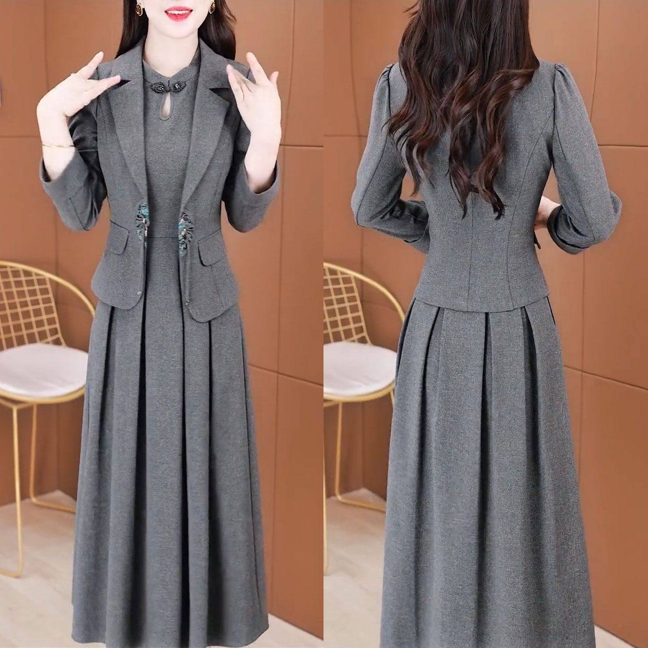 2025年秋季新款时尚显瘦国风套装女盘扣长袖裙中式两件套,女装/女士精品,时尚套装,淘宝优惠券,粉丝福利购,淘宝优惠卷
