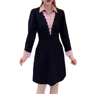 新款气质收腰显瘦百搭打底裙女2026年秋冬款加绒假两件衬衫连衣裙