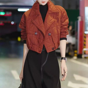 时尚洋气翻领保暖棉衣棉袄2025秋冬季新款拼接设计感棉服短外套女