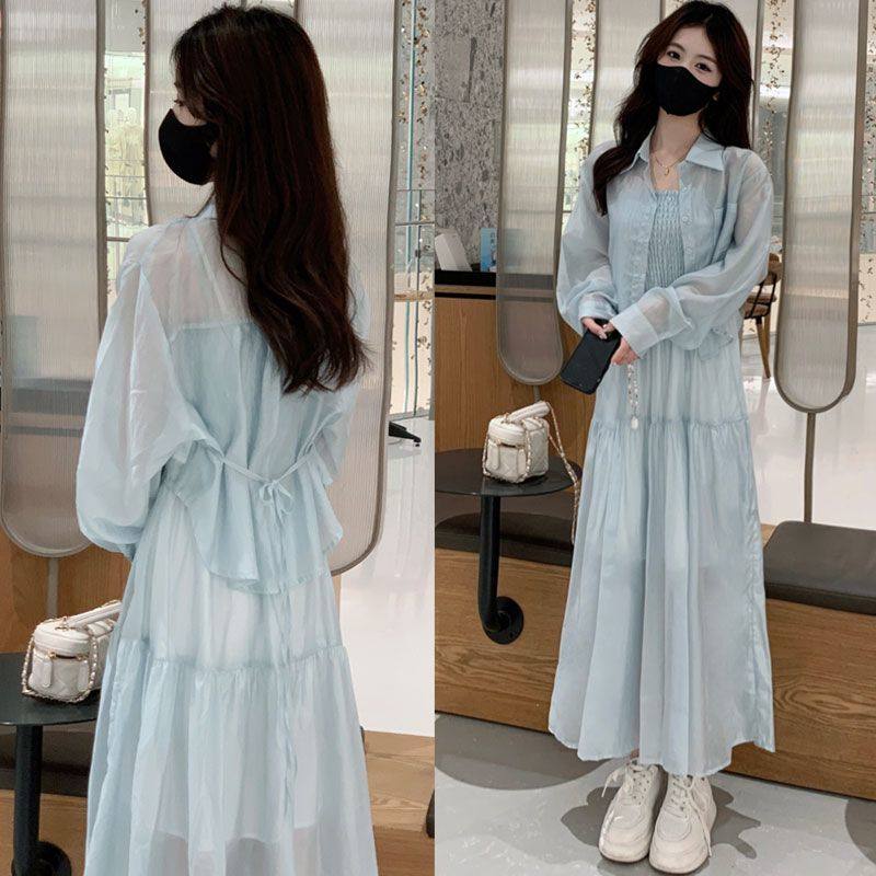 2025夏新款小个子气质显瘦套装女薄款防晒开衫吊带连衣裙子两件套,女装/女士精品,时尚套装,淘宝优惠券,粉丝福利购,淘宝优惠卷