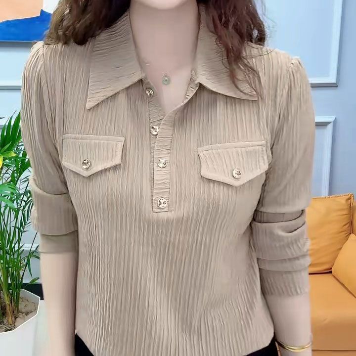 气质大码显瘦polo领百搭纯色衬衣小衫2026早春新款时尚长袖衬衫女