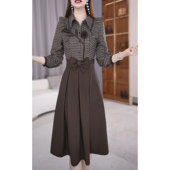 法式 2025气质复古格纹休闲连衣裙秋季 新款 拼接百搭显瘦收腰裙子潮