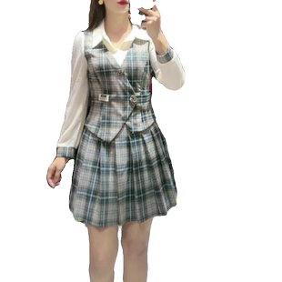 2025秋装气质格子设计感短外套短裙韩版学院风套装裙子女两件套潮