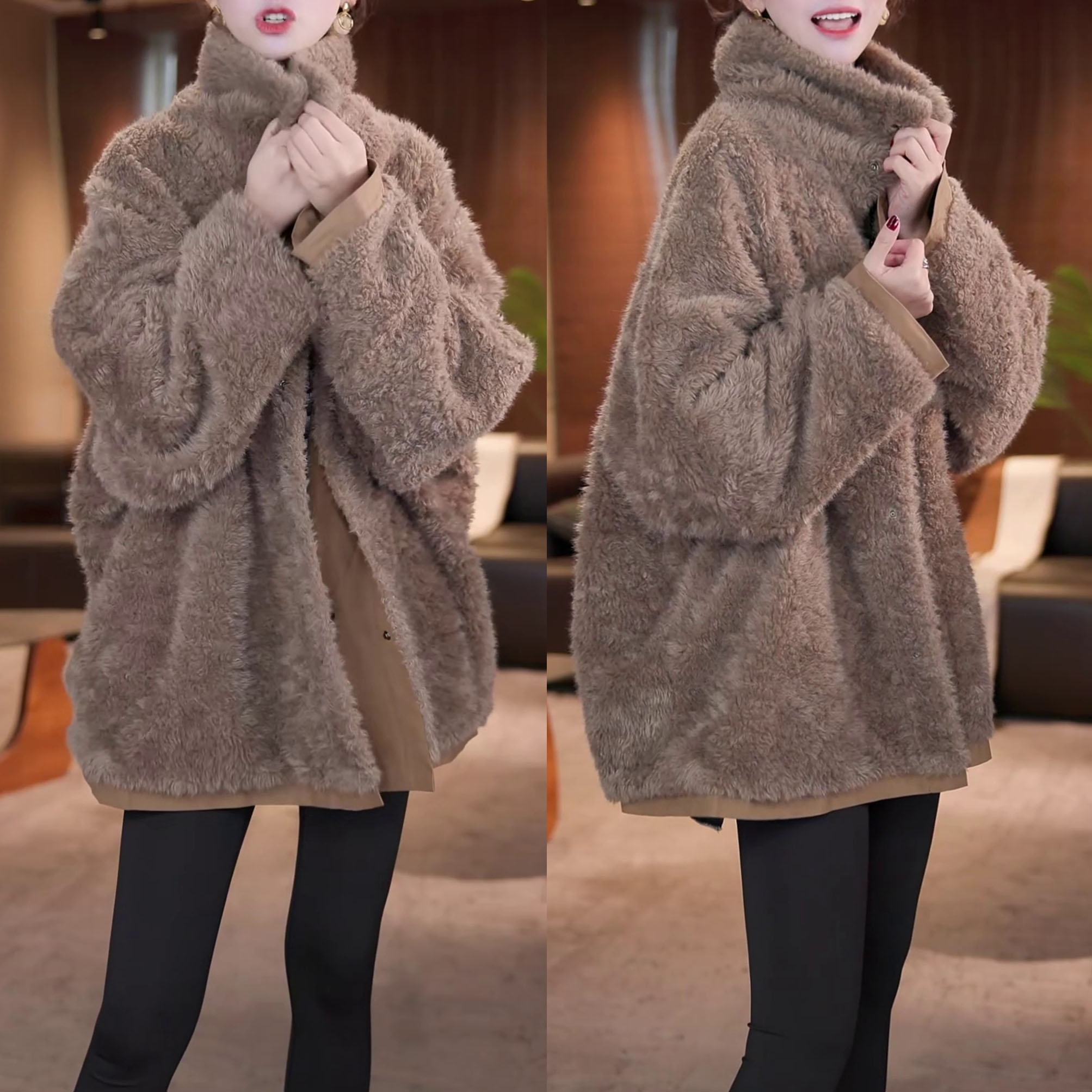 宽松显瘦加厚保暖双面穿上衣