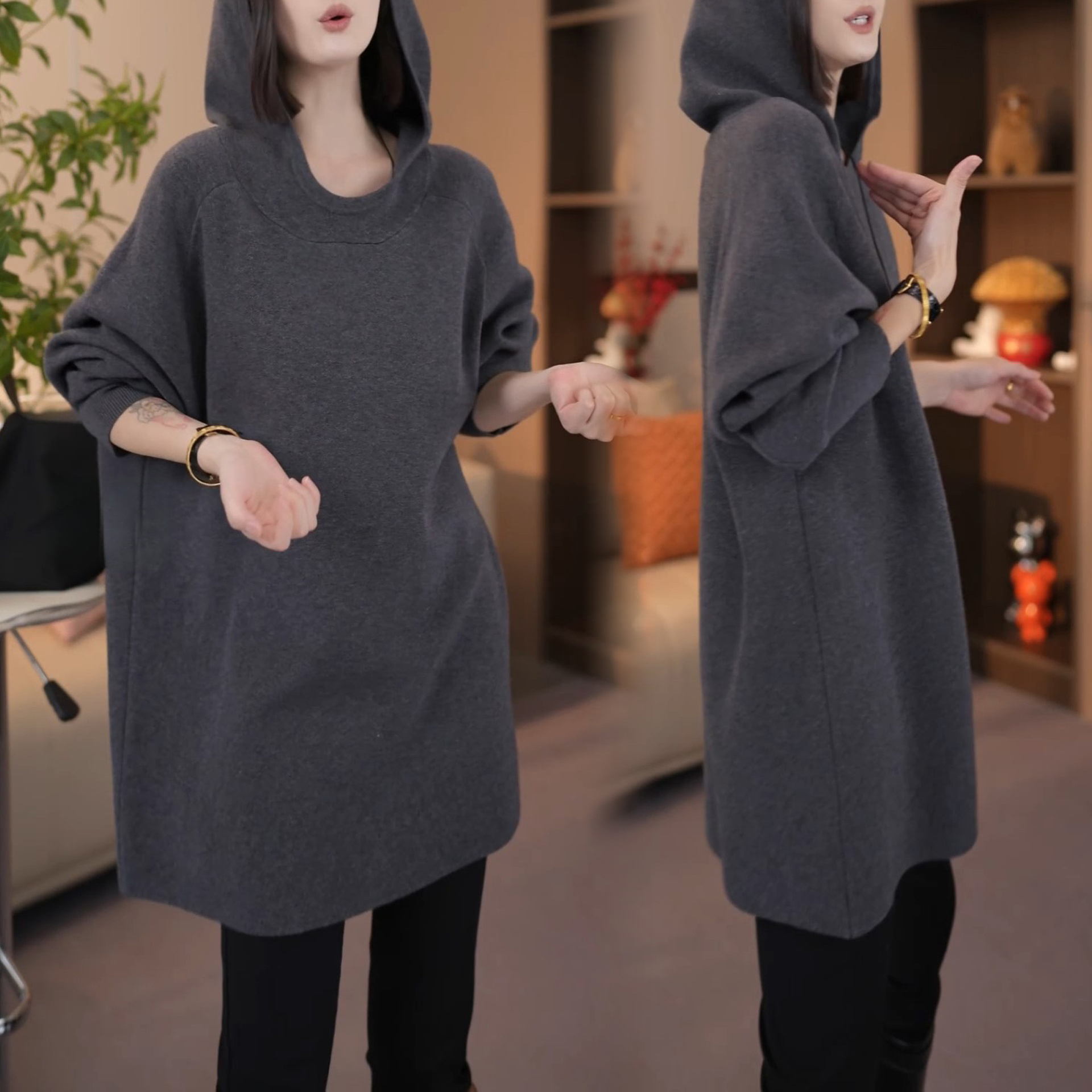 纯色长袖大码显瘦洋气宽松卫衣