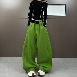 时尚慵懒风加绒弯刀卫裤女2025秋冬季新款韩版休闲百搭宽松阔脚裤
