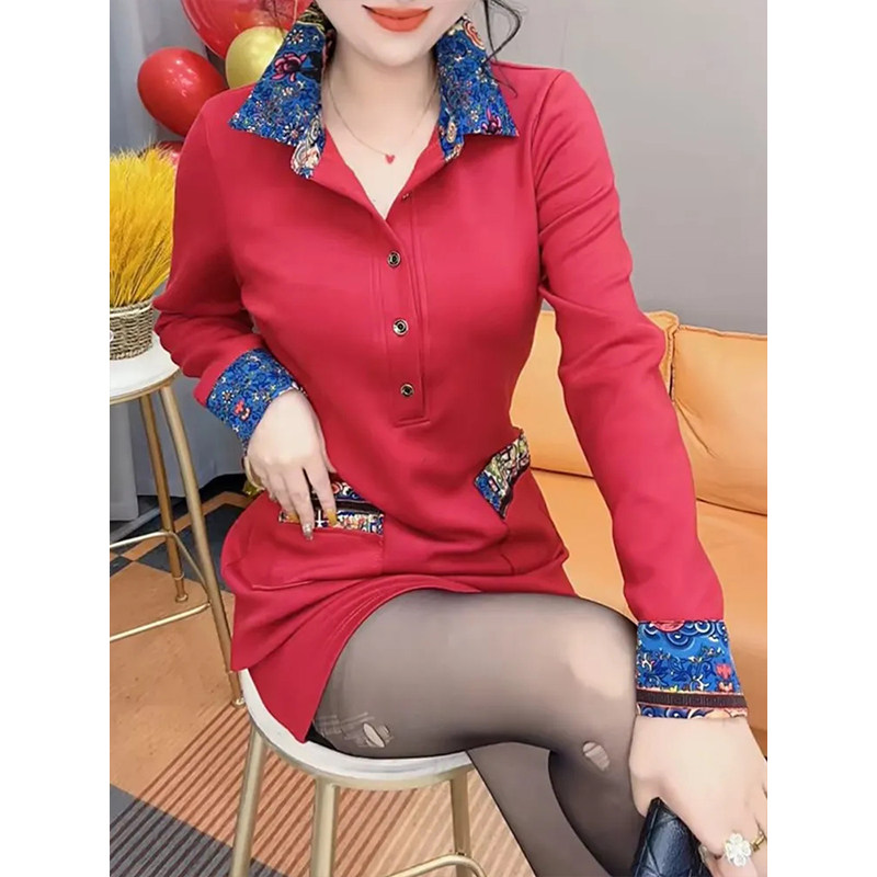 大码假两件衬衫连衣裙女2026春季新款气质收腰显瘦中长款百搭裙子