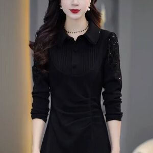 亮片加绒加厚中长打底裙子女2025秋冬新款时尚气质百搭显瘦连衣裙