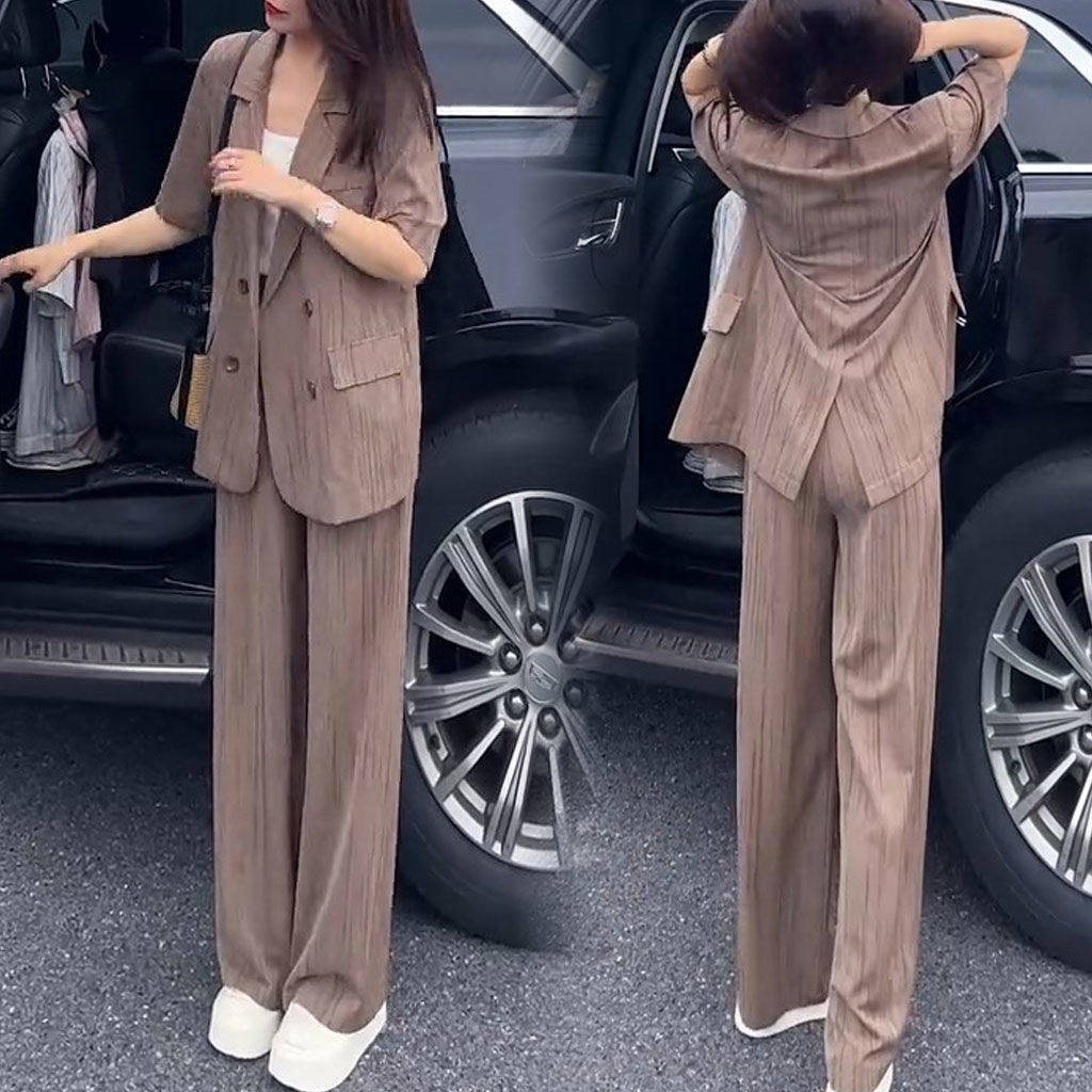 宽松显瘦薄款印花阔腿两件套2025款小个子气质套装女