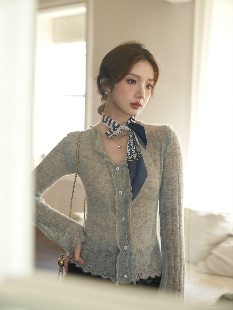 Wool Mohair Knit Dress: 2024 Winter Lace V-Neck Trend - Taobao product photo 2