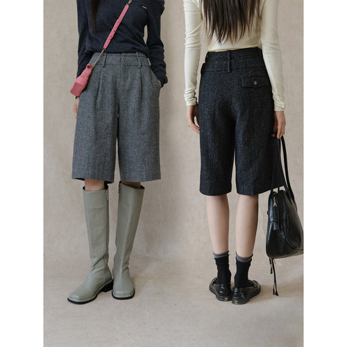 且可ChillCozy 斐川 澳州顶奢进口羊毛亚麻混纺西装休闲中裤女秋