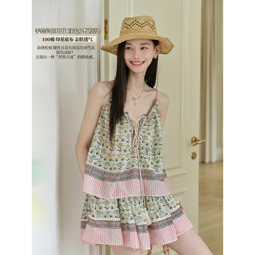 且可ChillCozy 铃兰信 莫奈小花园100棉春夏印花三件套碎花套装裙