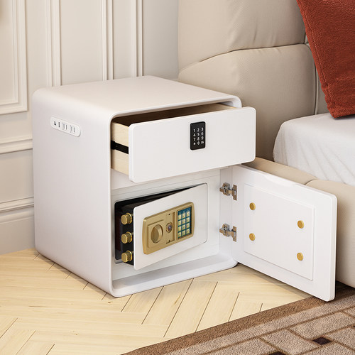 智能实木床头柜保险箱一体简约家用卧室带锁轻奢高级感小型收纳柜