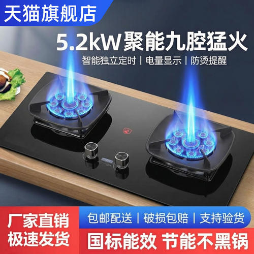 家用嵌入式双灶猛火定时燃气灶