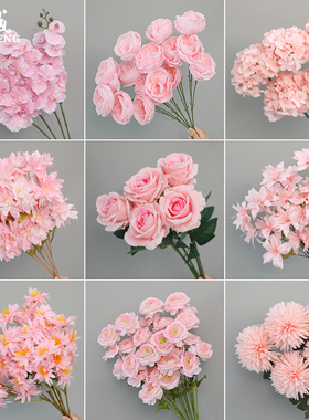 粉色仿真花玫瑰花假花