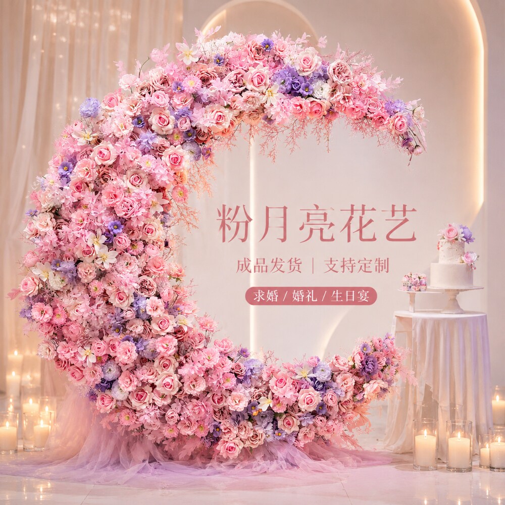 婚庆道具月亮拱门仿真花网红打卡