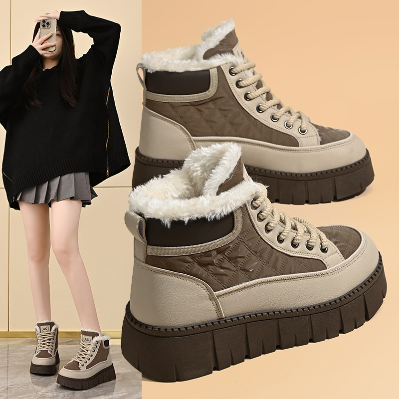 冬季加绒雪地靴女韩版百搭厚底加