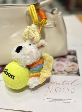 新款可爱黄色网球包挂件潦草小狗西高地马卡龙清新礼物字母可定制