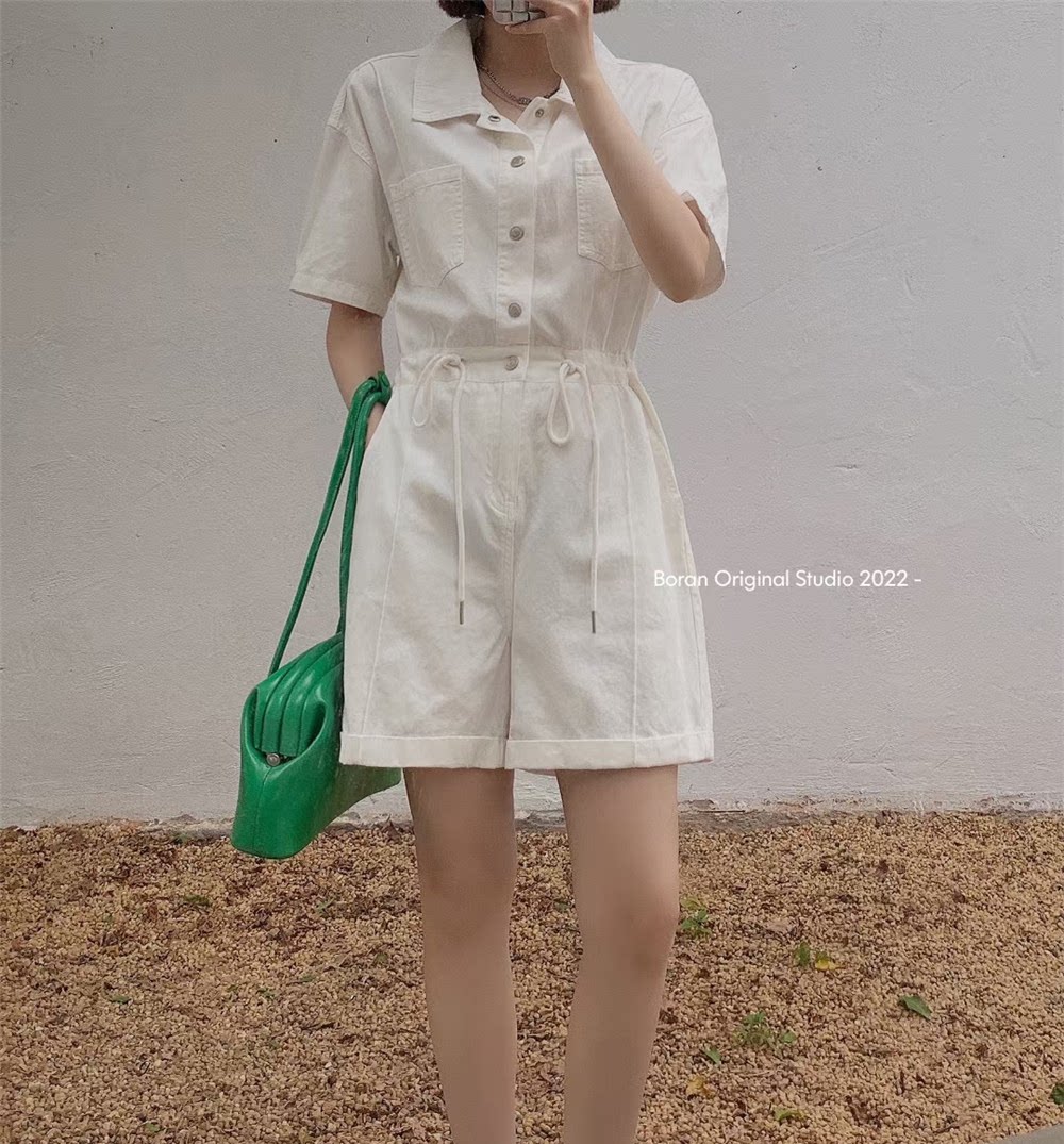 【xh】帛bo燃ran7137白色连体短裤收腰高品质高级感通勤简约女