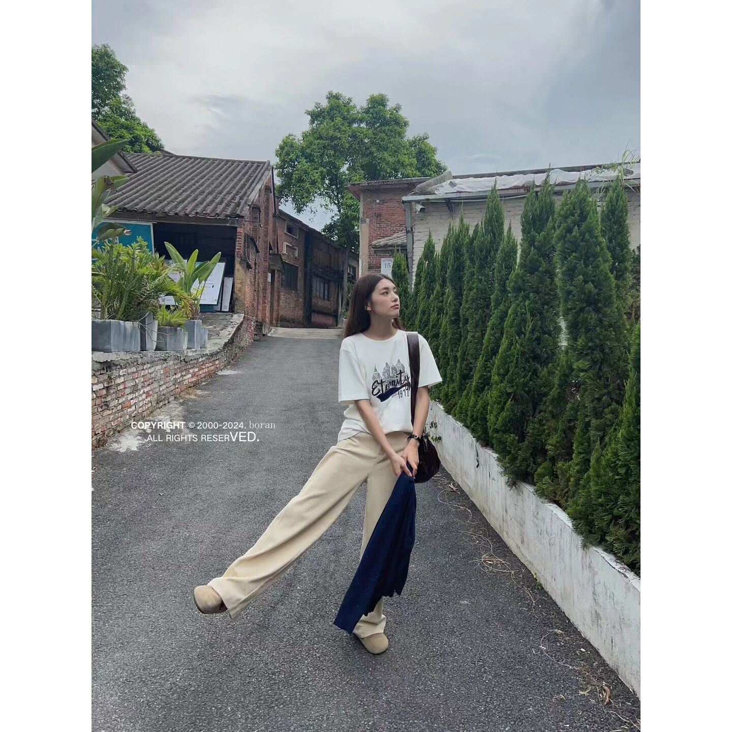 帛bo燃ran b2d8355灯芯绒直筒阔腿裤休闲裤 高品质实体店秋新款女