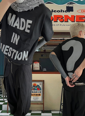 夏季T恤短袖嘻哈宽松男女黑色纯棉重磅300g创意字母印花街头美式