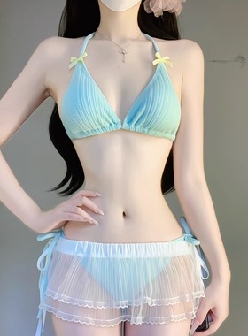 泰式温泉泳衣女新款高级绝美分体辣妹海边度假罩衫性感聚拢比基尼