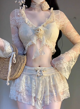 性感纯欲蕾丝绝美比基尼泳衣女分体海边度假防晒高级2026新款温泉