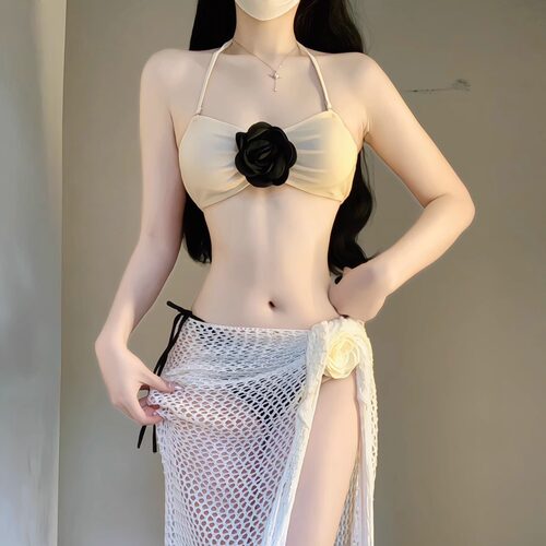 bikini立体花朵比基尼绑带辣妹