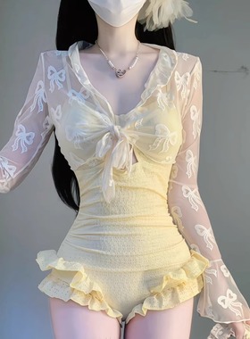 2025连体泳衣两件套夏海边度假拍照罩衫防晒高级绝美辣妹性感温泉