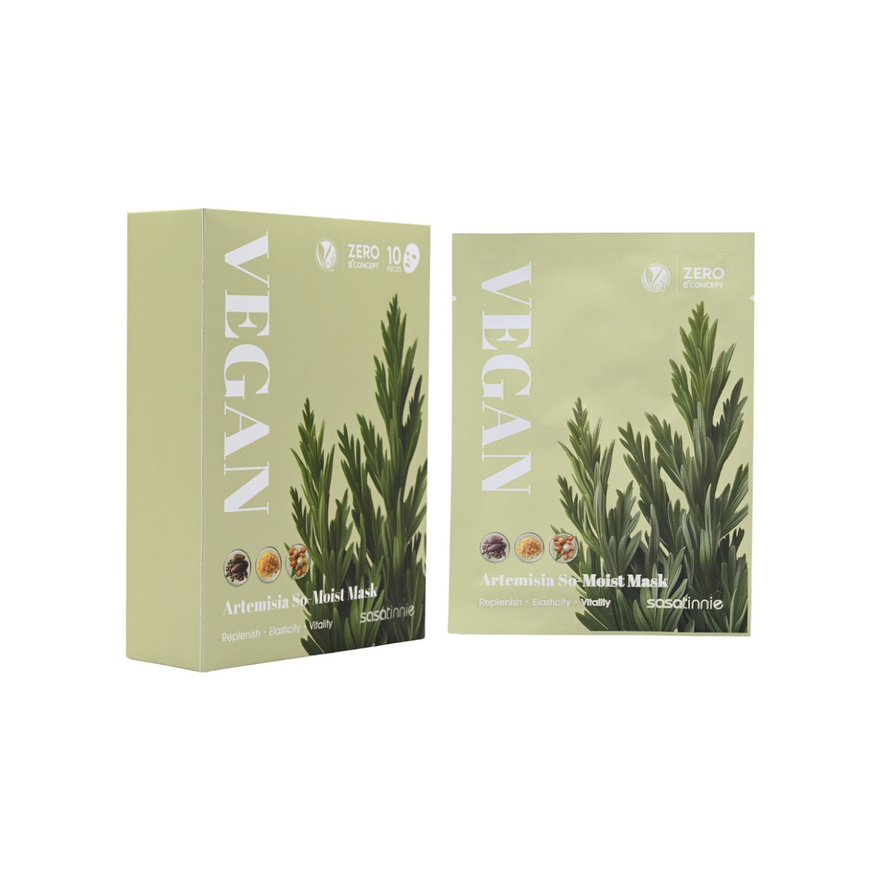 澳门代莎莎Sasatinnie艾草補水竹炭芦荟修护茶树舒缓面膜10片裝