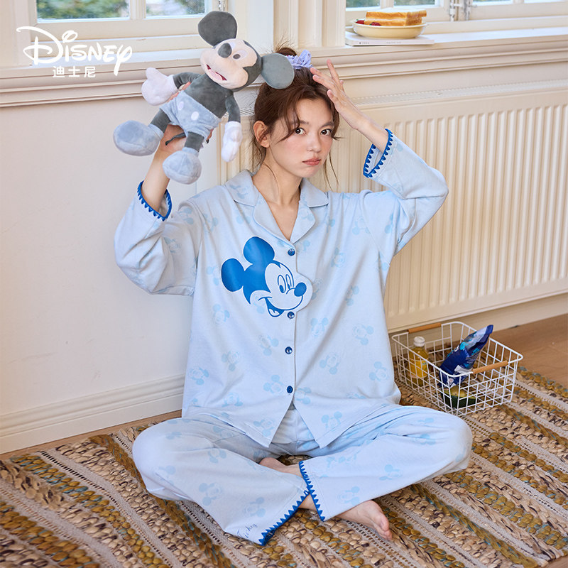 Disney迪士尼羊绒蚕丝秋冬女长袖长裤开衫印花大码舒适家居服0232