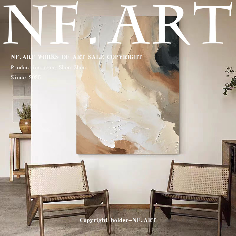 NF.ART原创手绘《浮卷》侘寂风简约抽象油画玄关背景墙高级感挂画