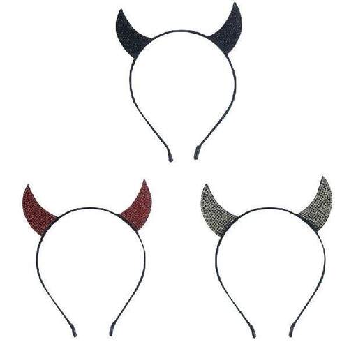 Vintage Devil Horns Hair Hoop Rhinestones Crystal Headwear