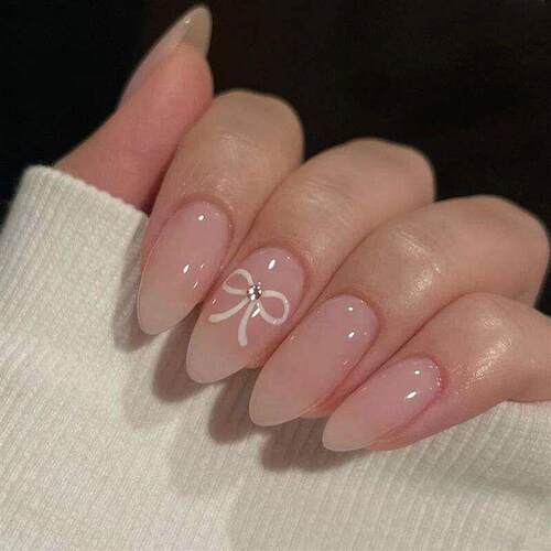 24pcs Pink Fake Nail Patch Sweet Style False Nails Full Cove