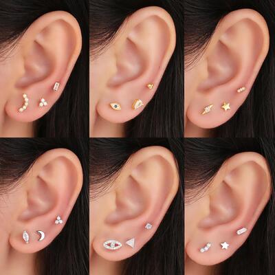 Screws Mini Ear Piercing Stud Earrings 925 Sterling Silver f