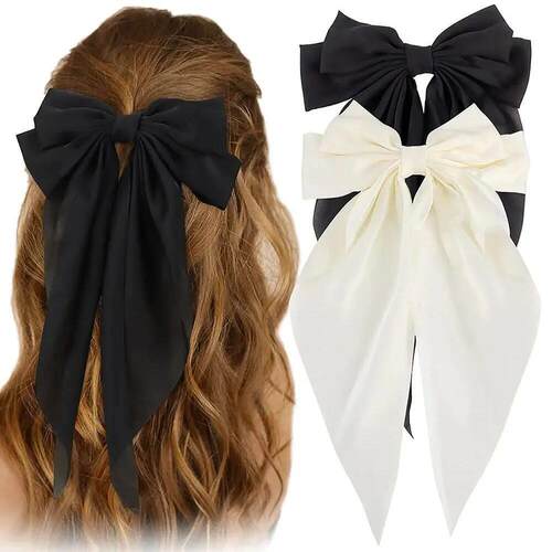 1/2pcs Bow Ribbon Hair Clip Fashion Simple Solid Satin Sprin