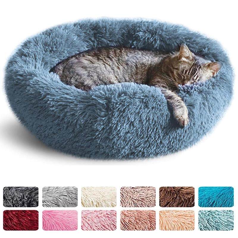 Round Cat Bed Dogs Bed House Kennel Pet Mats Soft Long Plush