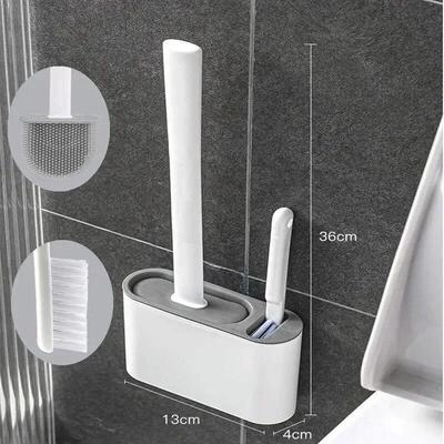Silicone Toilet Brush With Holder Box Wall Mounted TPR Holde