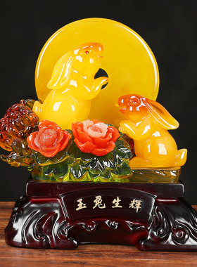 忆蔷树脂招财客厅办公室中式兔子