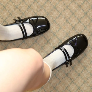 韩国法式复古双带玛丽珍鞋2025秋季新款圆头蝴蝶结浅口平底单鞋女