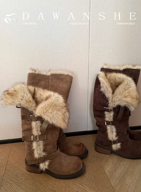 贵妇高级乌托邦2025冬季新款俄式高筒帕扣厚绒时尚百搭保暖雪地靴