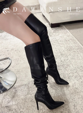 真皮香港辣妹御姐高跟过膝靴大码新款秋冬高筒靴显腿瘦瘦靴弹力靴