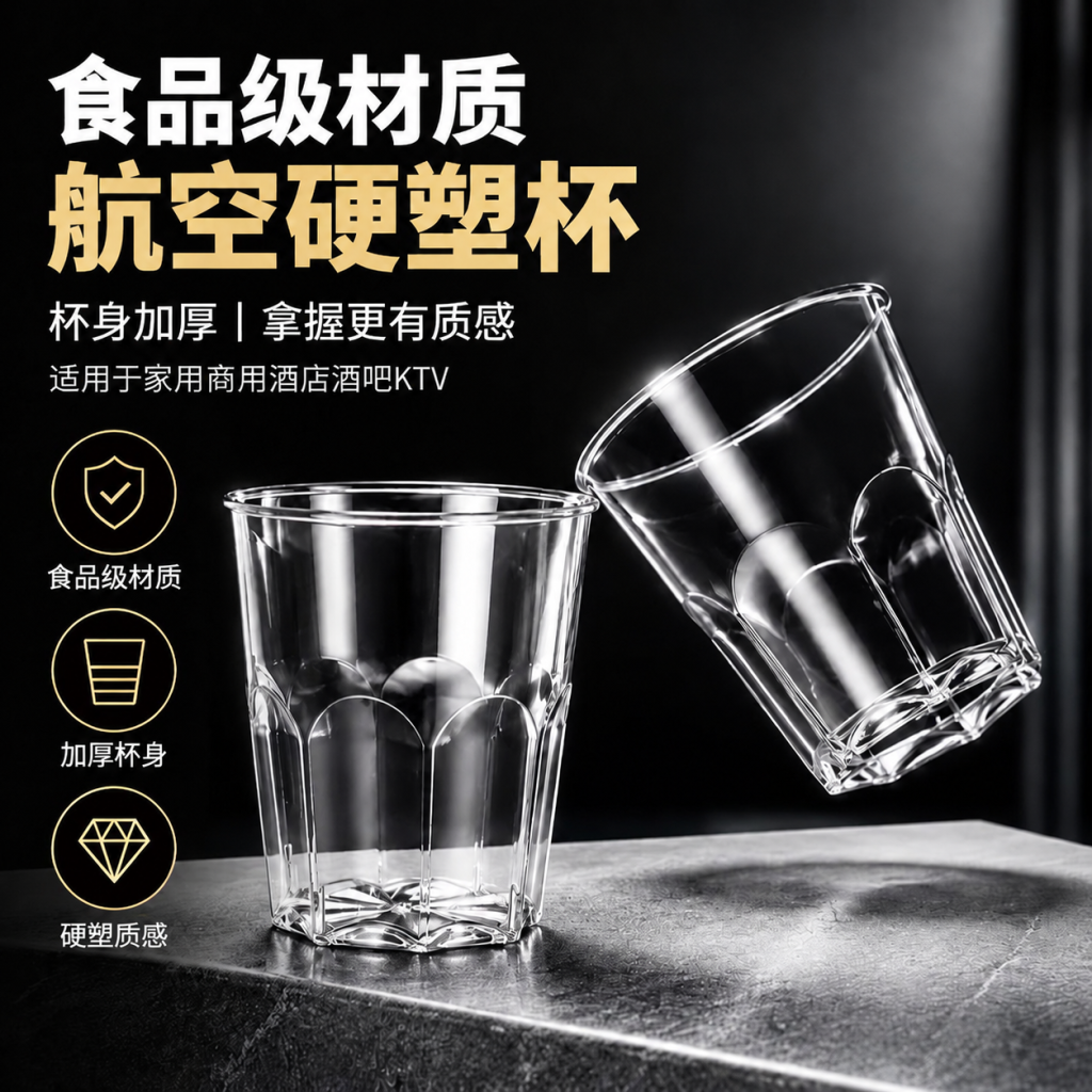 一次性航空杯硬塑加厚家用塑料水杯太空杯耐高温饭店酒店KTV商用