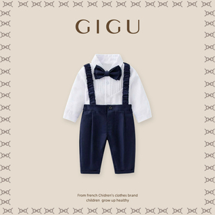 宝宝周岁宴礼服男宝超洋气婴儿背带裤绅士抓周西装百天拍照服装春